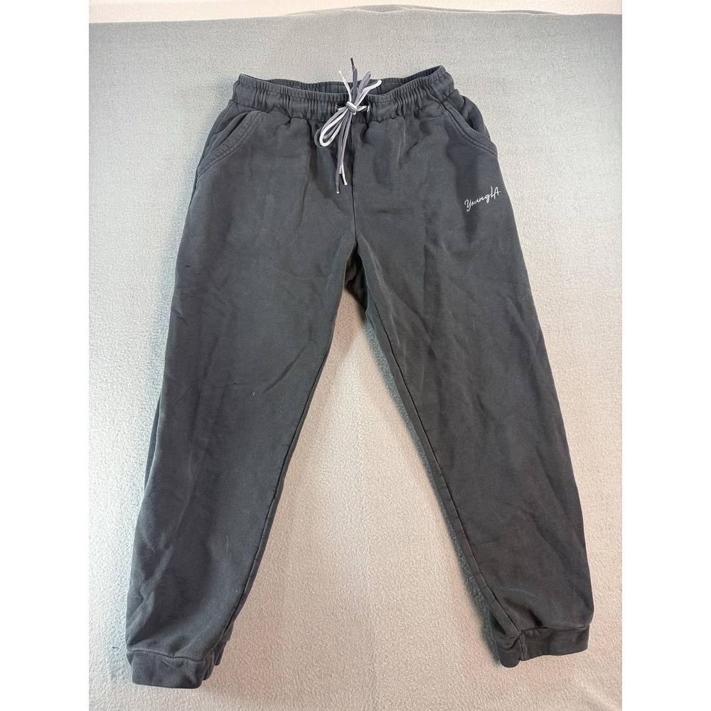 YoungLA Jogger Pants Mens Small Gray Fleece Elastic Waist Drawstring Pockets